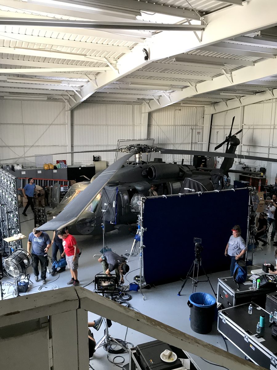 Hangar interior build with helicopter